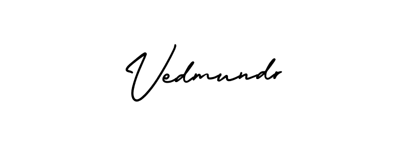 You should practise on your own different ways (AmerikaSignatureDemo-Regular) to write your name (Vedmundr) in signature. don't let someone else do it for you. Vedmundr signature style 3 images and pictures png