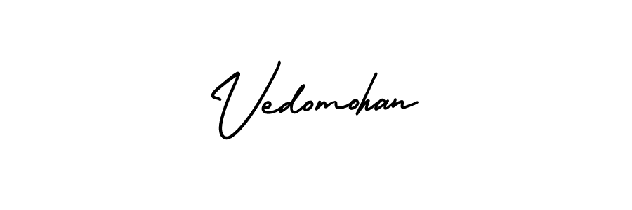 The best way (AmerikaSignatureDemo-Regular) to make a short signature is to pick only two or three words in your name. The name Vedomohan include a total of six letters. For converting this name. Vedomohan signature style 3 images and pictures png