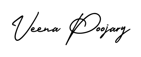 Get inspired by this graceful AmerikaSignatureDemo-Regular signature style for name Veena Poojary. Smooth loops and balanced proportions for everyday use. Veena Poojary signature style 3 images and pictures png
