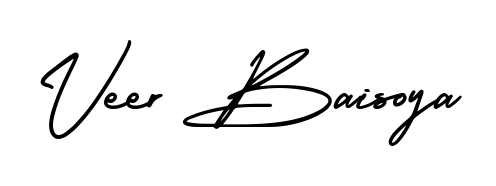 The AmerikaSignatureDemo-Regular font transforms the name Veer Baisoya into an executive sign with sharp precision and distinguished character. Veer Baisoya signature style 3 images and pictures png