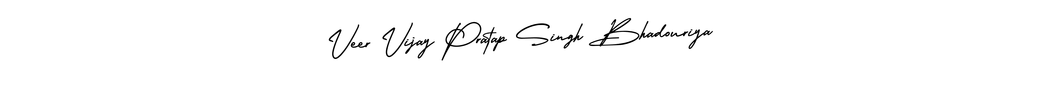 The best way (AmerikaSignatureDemo-Regular) to make a short signature is to pick only two or three words in your name. The name Veer Vijay Pratap Singh Bhadouriya include a total of six letters. For converting this name. Veer Vijay Pratap Singh Bhadouriya signature style 3 images and pictures png