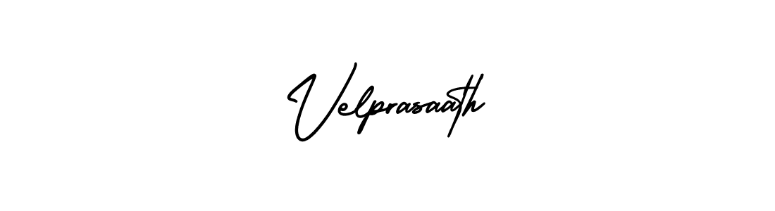 The best way (AmerikaSignatureDemo-Regular) to make a short signature is to pick only two or three words in your name. The name Velprasaath include a total of six letters. For converting this name. Velprasaath signature style 3 images and pictures png