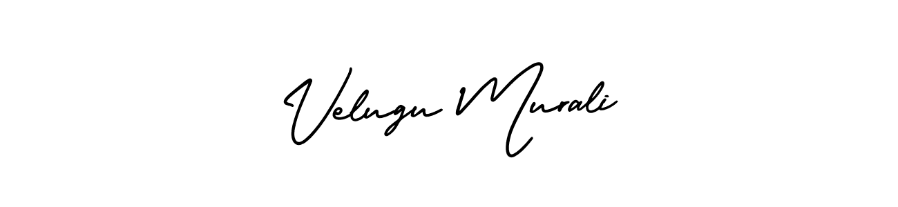 You should practise on your own different ways (AmerikaSignatureDemo-Regular) to write your name (Velugu Murali) in signature. don't let someone else do it for you. Velugu Murali signature style 3 images and pictures png