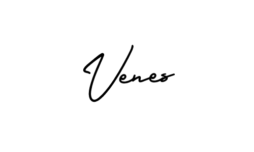 You should practise on your own different ways (AmerikaSignatureDemo-Regular) to write your name (Venes) in signature. don't let someone else do it for you. Venes signature style 3 images and pictures png