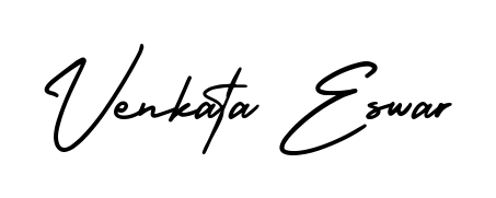 The AmerikaSignatureDemo-Regular handwriting style adds charm and authenticity to name Venkata Eswar. A wonderful choice for personal thank-you notes. Venkata Eswar signature style 3 images and pictures png