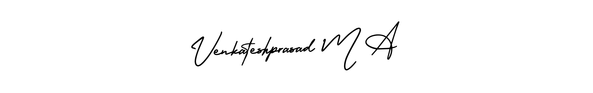 You should practise on your own different ways (AmerikaSignatureDemo-Regular) to write your name (Venkateshprasad M A) in signature. don't let someone else do it for you. Venkateshprasad M A signature style 3 images and pictures png