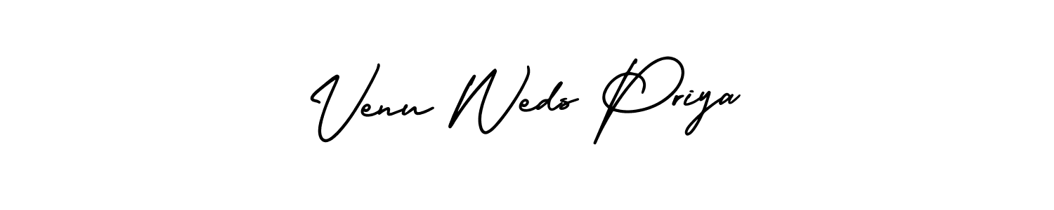 How to make Venu Weds Priya name signature. Use AmerikaSignatureDemo-Regular style for creating short signs online. This is the latest handwritten sign. Venu Weds Priya signature style 3 images and pictures png