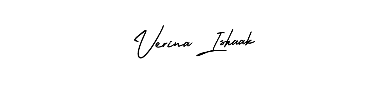 This is the best signature style for the Verina Ishaak name. Also you like these signature font (AmerikaSignatureDemo-Regular). Mix name signature. Verina Ishaak signature style 3 images and pictures png