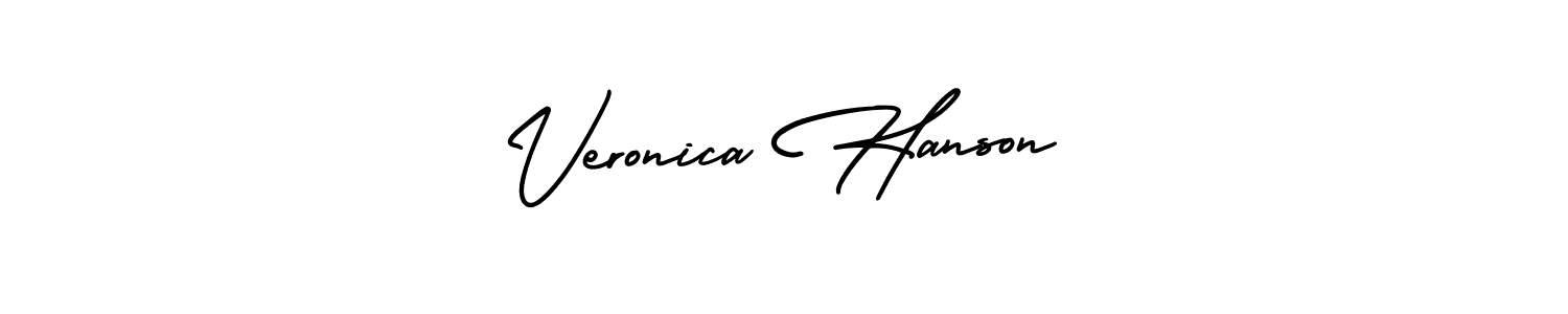 You should practise on your own different ways (AmerikaSignatureDemo-Regular) to write your name (Veronica Hanson) in signature. don't let someone else do it for you. Veronica Hanson signature style 3 images and pictures png