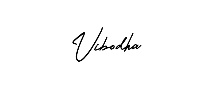 You should practise on your own different ways (AmerikaSignatureDemo-Regular) to write your name (Vibodha) in signature. don't let someone else do it for you. Vibodha signature style 3 images and pictures png