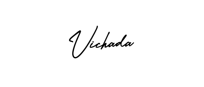 You should practise on your own different ways (AmerikaSignatureDemo-Regular) to write your name (Vichada) in signature. don't let someone else do it for you. Vichada signature style 3 images and pictures png