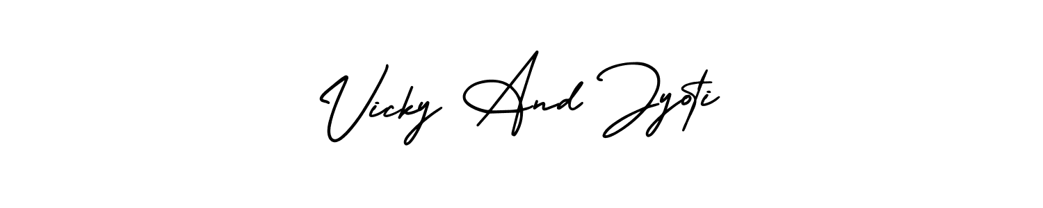 This is the best signature style for the Vicky And Jyoti name. Also you like these signature font (AmerikaSignatureDemo-Regular). Mix name signature. Vicky And Jyoti signature style 3 images and pictures png