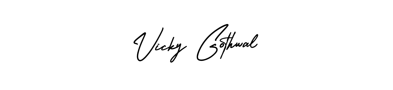 The best way (AmerikaSignatureDemo-Regular) to make a short signature is to pick only two or three words in your name. The name Vicky Gothwal include a total of six letters. For converting this name. Vicky Gothwal signature style 3 images and pictures png