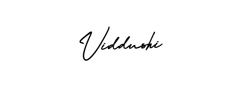 You should practise on your own different ways (AmerikaSignatureDemo-Regular) to write your name (Viddushi) in signature. don't let someone else do it for you. Viddushi signature style 3 images and pictures png