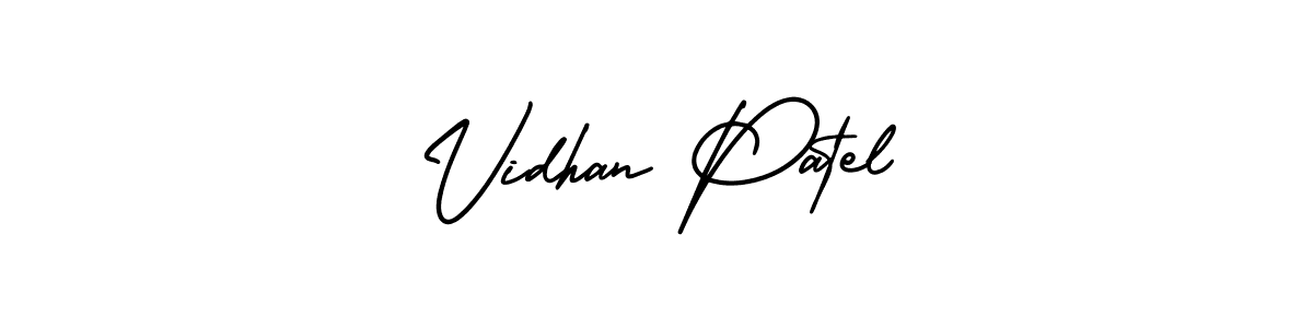 You should practise on your own different ways (AmerikaSignatureDemo-Regular) to write your name (Vidhan Patel) in signature. don't let someone else do it for you. Vidhan Patel signature style 3 images and pictures png
