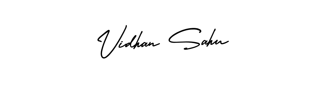 The best way (AmerikaSignatureDemo-Regular) to make a short signature is to pick only two or three words in your name. The name Vidhan Sahu include a total of six letters. For converting this name. Vidhan Sahu signature style 3 images and pictures png