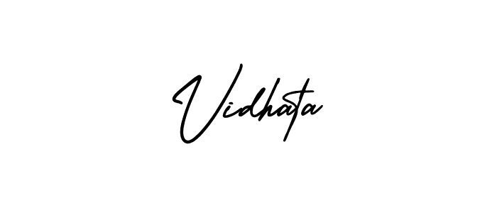You should practise on your own different ways (AmerikaSignatureDemo-Regular) to write your name (Vidhata) in signature. don't let someone else do it for you. Vidhata signature style 3 images and pictures png