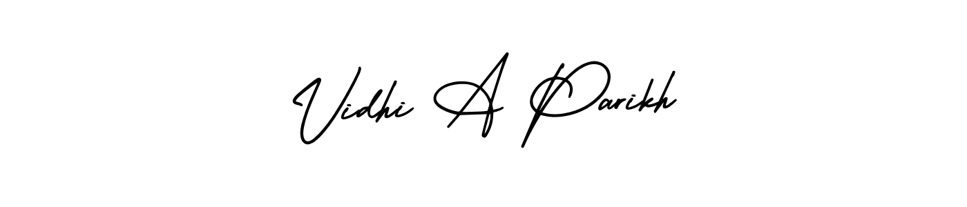 You should practise on your own different ways (AmerikaSignatureDemo-Regular) to write your name (Vidhi A Parikh) in signature. don't let someone else do it for you. Vidhi A Parikh signature style 3 images and pictures png