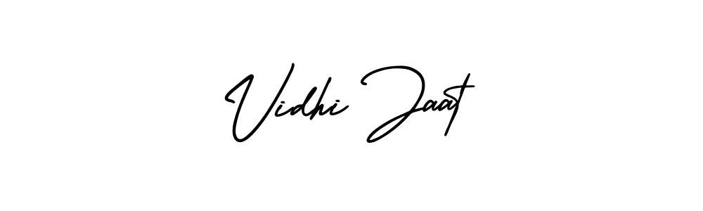 You should practise on your own different ways (AmerikaSignatureDemo-Regular) to write your name (Vidhi Jaat) in signature. don't let someone else do it for you. Vidhi Jaat signature style 3 images and pictures png