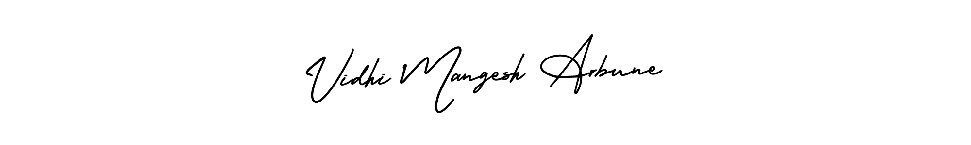 This is the best signature style for the Vidhi Mangesh Arbune name. Also you like these signature font (AmerikaSignatureDemo-Regular). Mix name signature. Vidhi Mangesh Arbune signature style 3 images and pictures png