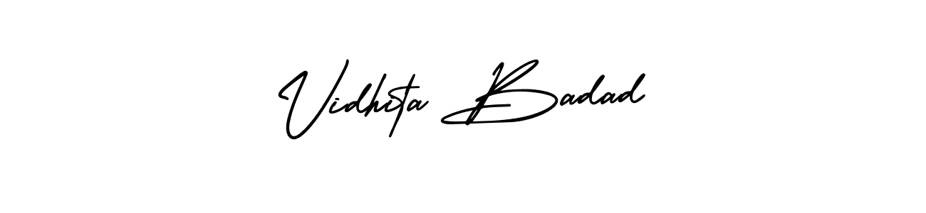 This is the best signature style for the Vidhita Badad name. Also you like these signature font (AmerikaSignatureDemo-Regular). Mix name signature. Vidhita Badad signature style 3 images and pictures png
