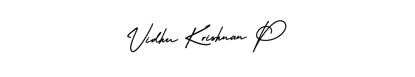 The best way (AmerikaSignatureDemo-Regular) to make a short signature is to pick only two or three words in your name. The name Vidhu Krishnan P include a total of six letters. For converting this name. Vidhu Krishnan P signature style 3 images and pictures png