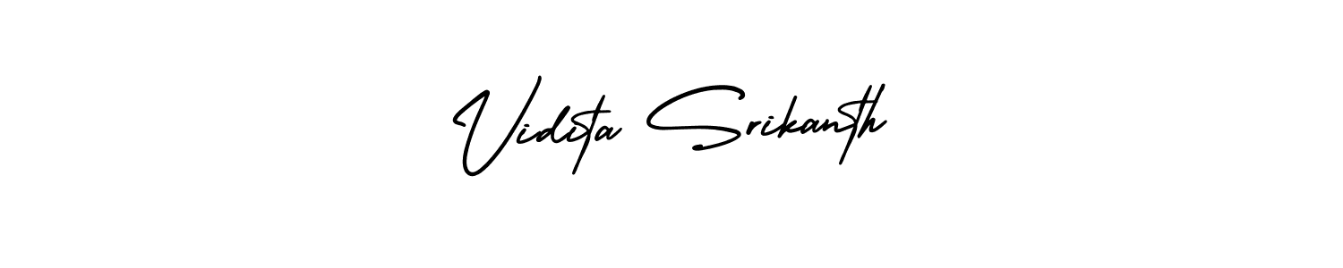 The best way (AmerikaSignatureDemo-Regular) to make a short signature is to pick only two or three words in your name. The name Vidita Srikanth include a total of six letters. For converting this name. Vidita Srikanth signature style 3 images and pictures png