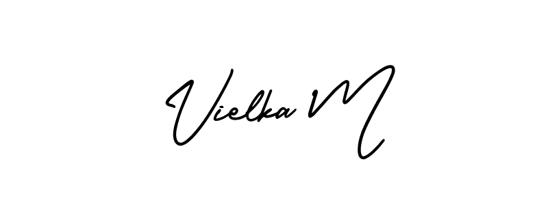 Create a beautiful signature design for name Vielka M. With this signature (AmerikaSignatureDemo-Regular) fonts, you can make a handwritten signature for free. Vielka M signature style 3 images and pictures png