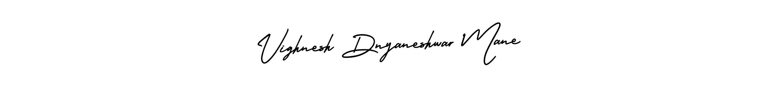 The best way (AmerikaSignatureDemo-Regular) to make a short signature is to pick only two or three words in your name. The name Vighnesh Dnyaneshwar Mane include a total of six letters. For converting this name. Vighnesh Dnyaneshwar Mane signature style 3 images and pictures png