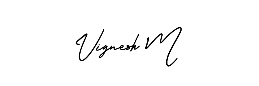 You should practise on your own different ways (AmerikaSignatureDemo-Regular) to write your name (Vignesh M) in signature. don't let someone else do it for you. Vignesh M signature style 3 images and pictures png