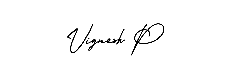 Make a beautiful signature design for name Vignesh P. With this signature (AmerikaSignatureDemo-Regular) style, you can create a handwritten signature for free. Vignesh P signature style 3 images and pictures png