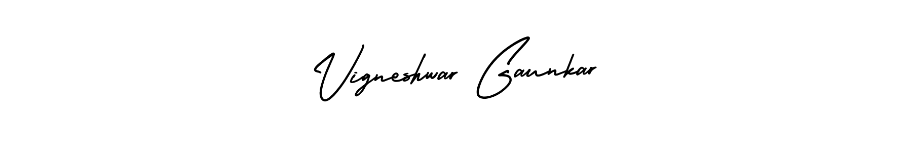 The best way (AmerikaSignatureDemo-Regular) to make a short signature is to pick only two or three words in your name. The name Vigneshwar Gaunkar include a total of six letters. For converting this name. Vigneshwar Gaunkar signature style 3 images and pictures png