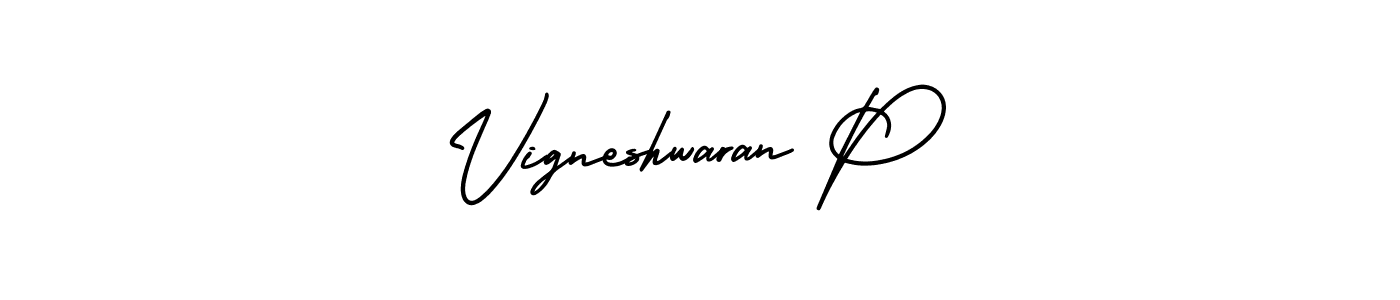 Make a beautiful signature design for name Vigneshwaran P. With this signature (AmerikaSignatureDemo-Regular) style, you can create a handwritten signature for free. Vigneshwaran P signature style 3 images and pictures png