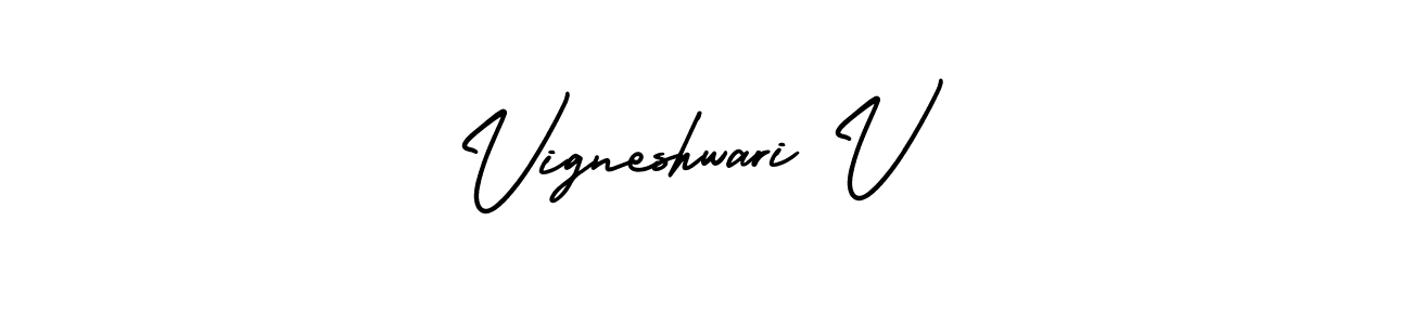 The best way (AmerikaSignatureDemo-Regular) to make a short signature is to pick only two or three words in your name. The name Vigneshwari V include a total of six letters. For converting this name. Vigneshwari V signature style 3 images and pictures png