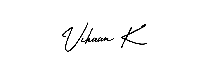 The best way (AmerikaSignatureDemo-Regular) to make a short signature is to pick only two or three words in your name. The name Vihaan K include a total of six letters. For converting this name. Vihaan K signature style 3 images and pictures png