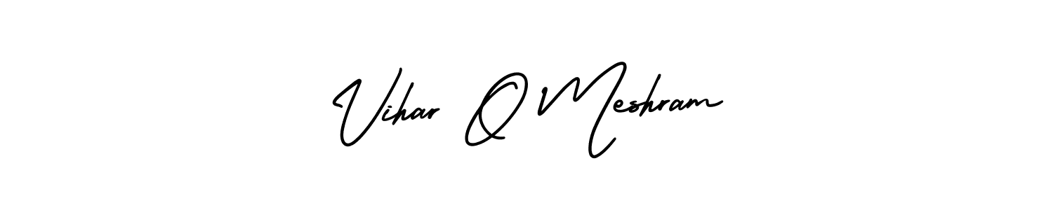 You should practise on your own different ways (AmerikaSignatureDemo-Regular) to write your name (Vihar O Meshram) in signature. don't let someone else do it for you. Vihar O Meshram signature style 3 images and pictures png