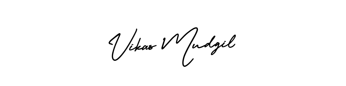 You should practise on your own different ways (AmerikaSignatureDemo-Regular) to write your name (Vikas Mudgil) in signature. don't let someone else do it for you. Vikas Mudgil signature style 3 images and pictures png