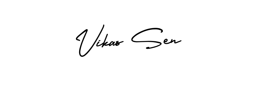 The best way (AmerikaSignatureDemo-Regular) to make a short signature is to pick only two or three words in your name. The name Vikas Sen include a total of six letters. For converting this name. Vikas Sen signature style 3 images and pictures png