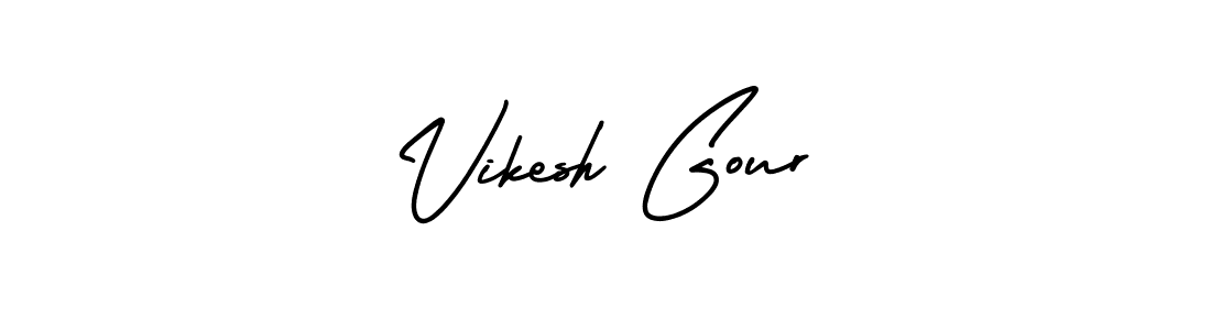 You should practise on your own different ways (AmerikaSignatureDemo-Regular) to write your name (Vikesh Gour) in signature. don't let someone else do it for you. Vikesh Gour signature style 3 images and pictures png