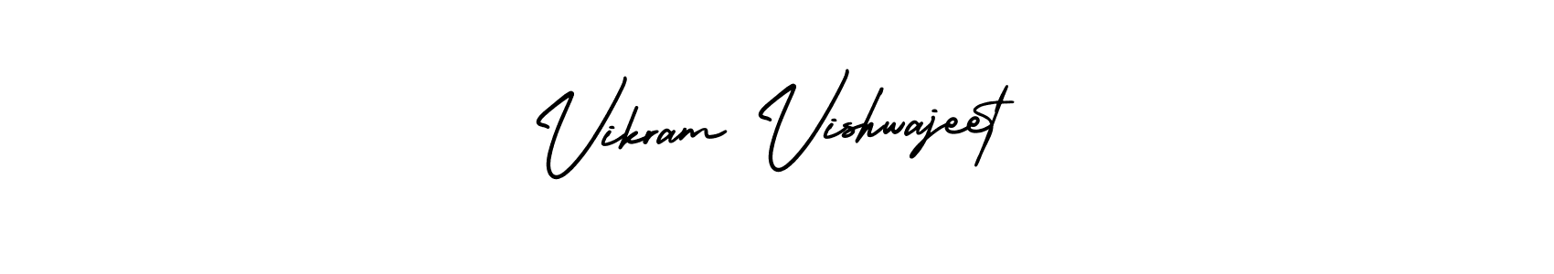 You should practise on your own different ways (AmerikaSignatureDemo-Regular) to write your name (Vikram Vishwajeet) in signature. don't let someone else do it for you. Vikram Vishwajeet signature style 3 images and pictures png