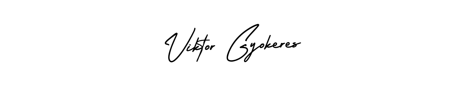 The best way (AmerikaSignatureDemo-Regular) to make a short signature is to pick only two or three words in your name. The name Viktor Gyokeres include a total of six letters. For converting this name. Viktor Gyokeres signature style 3 images and pictures png