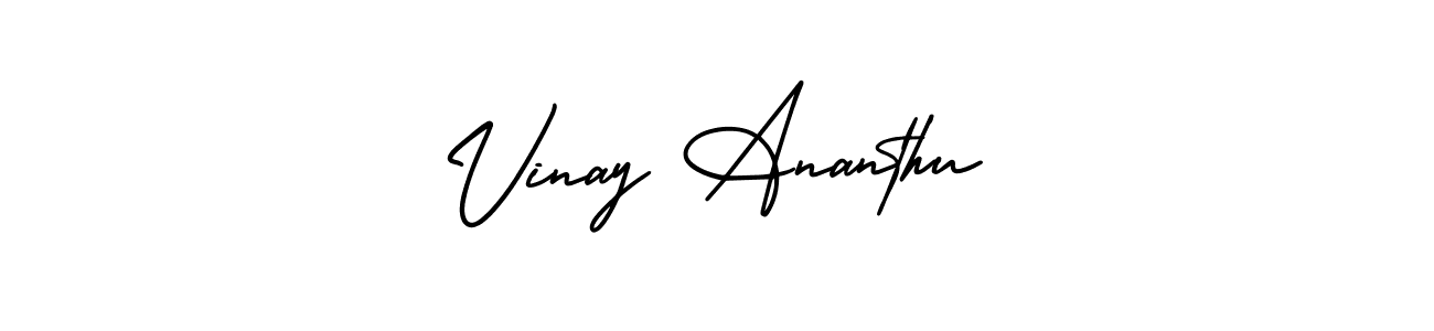 The best way (AmerikaSignatureDemo-Regular) to make a short signature is to pick only two or three words in your name. The name Vinay Ananthu include a total of six letters. For converting this name. Vinay Ananthu signature style 3 images and pictures png