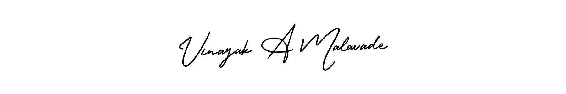 You should practise on your own different ways (AmerikaSignatureDemo-Regular) to write your name (Vinayak A Malavade) in signature. don't let someone else do it for you. Vinayak A Malavade signature style 3 images and pictures png