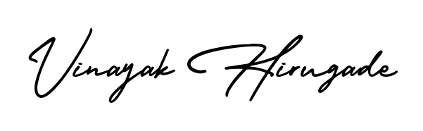 The AmerikaSignatureDemo-Regular typeface gives name Vinayak Hirugade a refined look. Suitable for certificates, diplomas, and official verification. Vinayak Hirugade signature style 3 images and pictures png