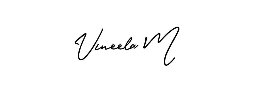 if you are searching for the best signature style for your name Vineela M. so please give up your signature search. here we have designed multiple signature styles  using AmerikaSignatureDemo-Regular. Vineela M signature style 3 images and pictures png