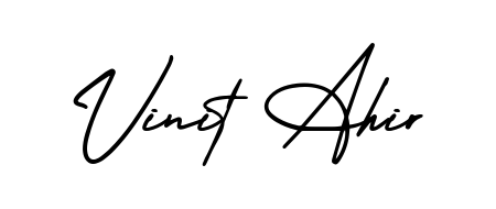The AmerikaSignatureDemo-Regular handwriting style adds charm and authenticity to name Vinit Ahir. A wonderful choice for personal thank-you notes. Vinit Ahir signature style 3 images and pictures png