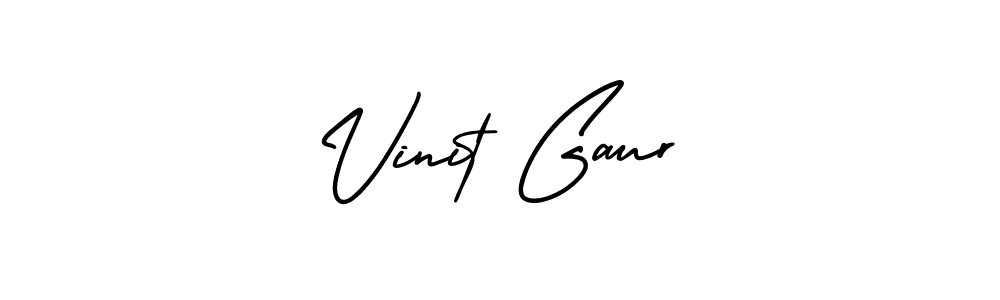 The best way (AmerikaSignatureDemo-Regular) to make a short signature is to pick only two or three words in your name. The name Vinit Gaur include a total of six letters. For converting this name. Vinit Gaur signature style 3 images and pictures png