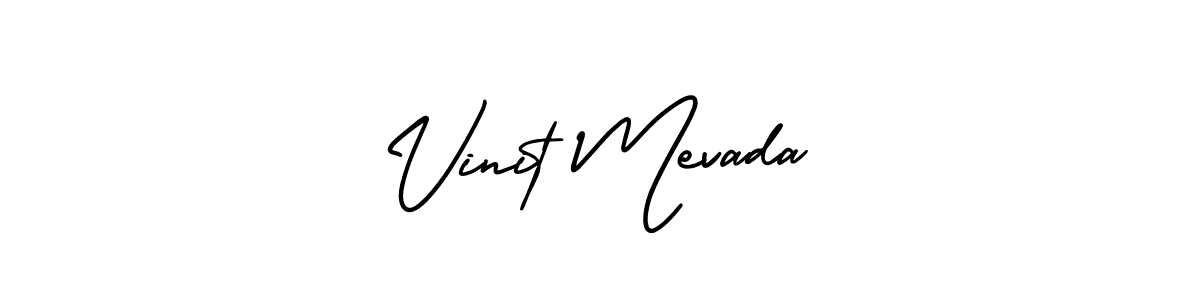 This is the best signature style for the Vinit Mevada name. Also you like these signature font (AmerikaSignatureDemo-Regular). Mix name signature. Vinit Mevada signature style 3 images and pictures png