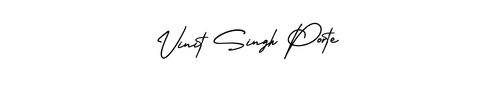 You should practise on your own different ways (AmerikaSignatureDemo-Regular) to write your name (Vinit Singh Porte) in signature. don't let someone else do it for you. Vinit Singh Porte signature style 3 images and pictures png