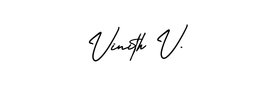 AmerikaSignatureDemo-Regular is a professional signature style that is perfect for those who want to add a touch of class to their signature. It is also a great choice for those who want to make their signature more unique. Get Vinith V. name to fancy signature for free. Vinith V. signature style 3 images and pictures png